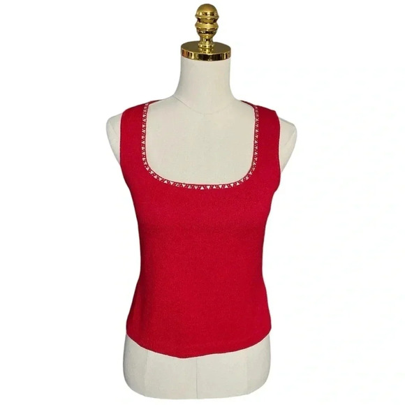 ST JOHN EVENING | Women's Bead Embellished Scoop Neckline Red Vest Size P. - Picture 1 of 6
